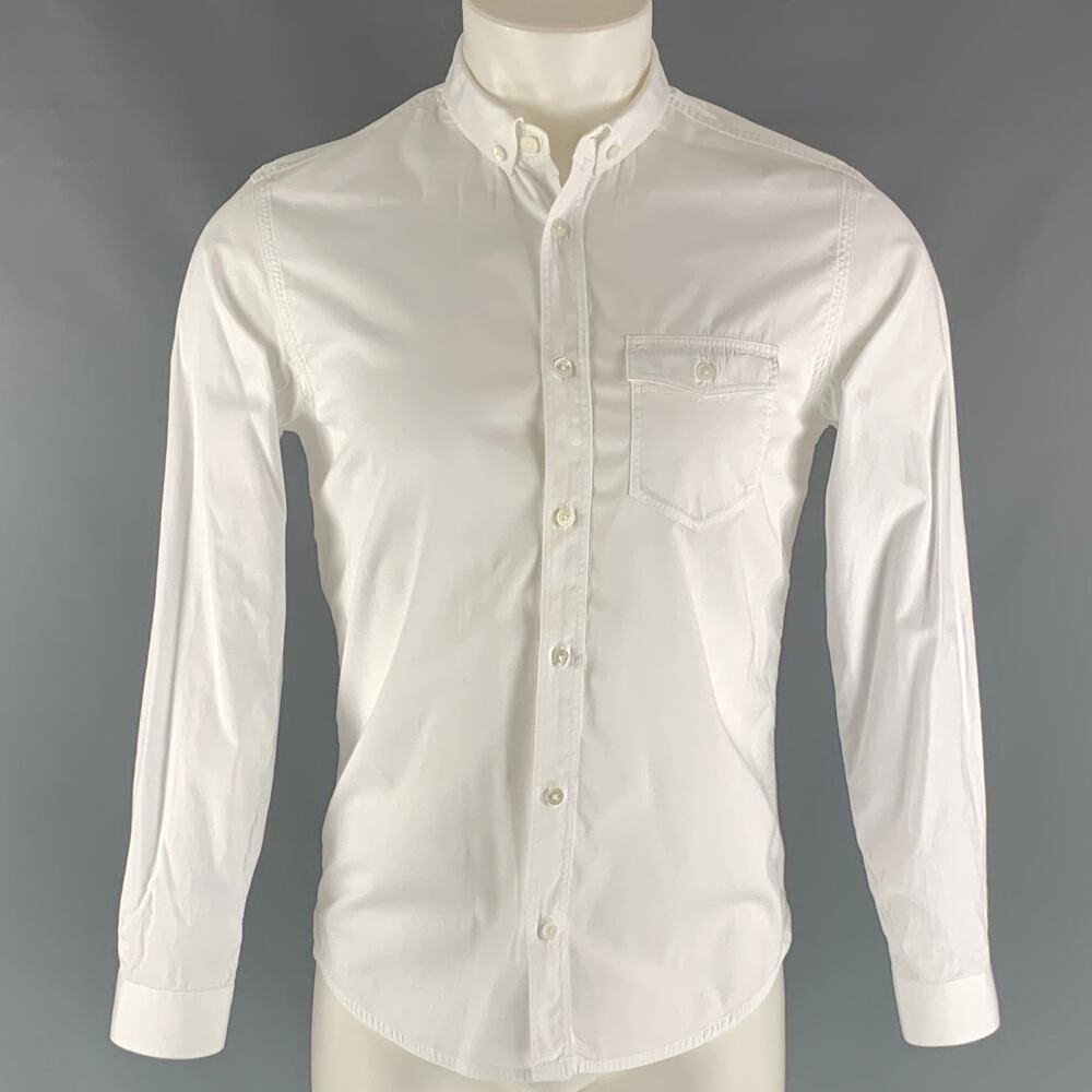 BURBERRY PRORSUM Size 38 White Solid Cotton One pocket Long Sleeve Shirt